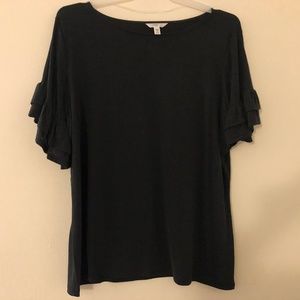 Time&Tru Black Ruffle Sleeve T-Shirt Sx 22